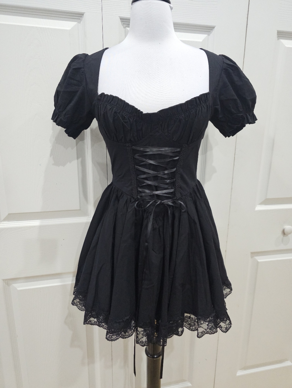 Dolls Kill Goth Witchy Hazy Haunting Black Lace Up Corset Style Mini Dress S NWT
